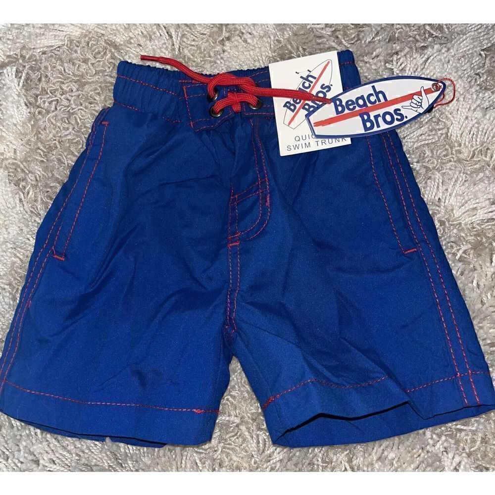 New Beach Bros. Navy Blue & Red Toddler Boy Swim Trunks Bathing Suit 2T NWT $28